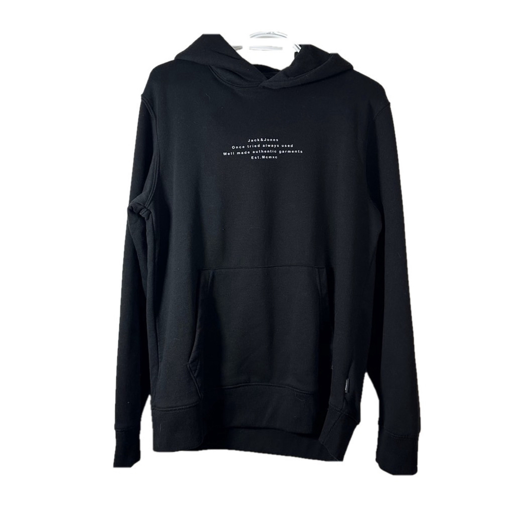 Jack & Jones JJEVAN Spellout Hoodie Black 43 Inch Chest